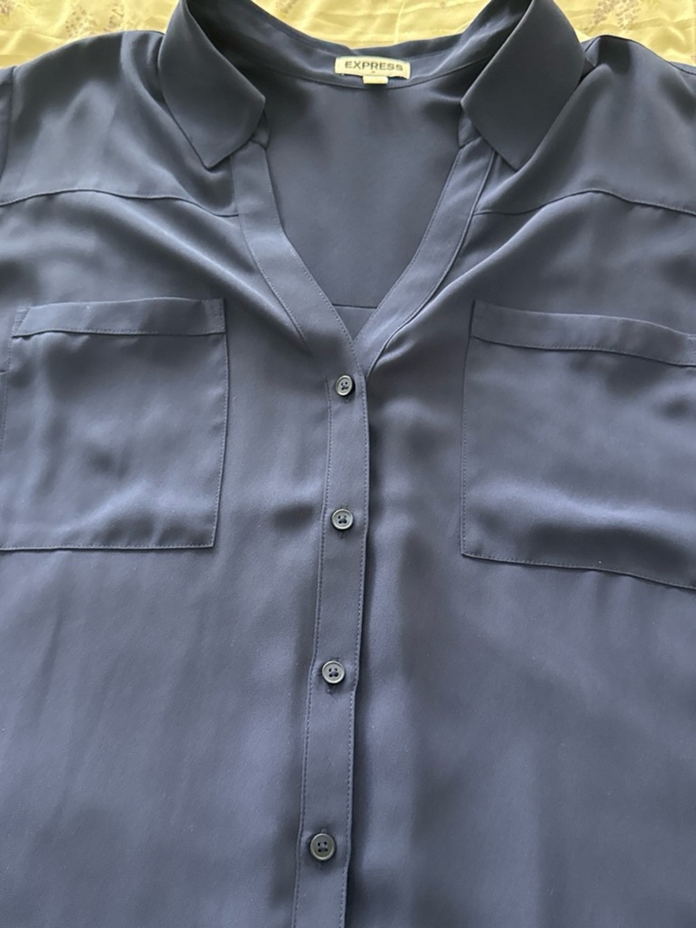 Express Deep Blue Button-Front Blouse - Picture 4 of 4